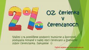 2 % z dane pre Občianske združenie Čerienka 1